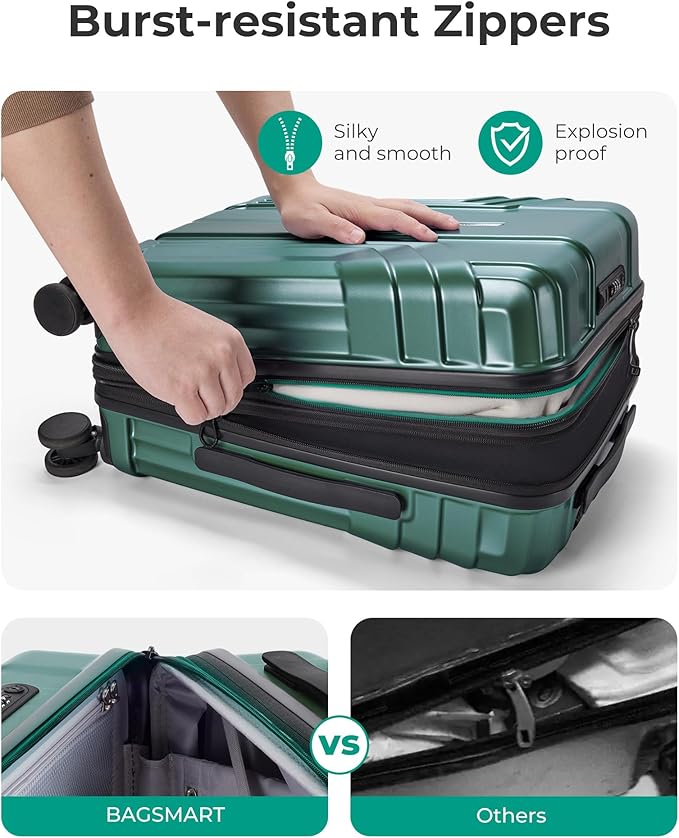 BAGSMART Expandable Carry On Luggage 22x14x9 Airline Approved, 1OO% PC Lightweight Hard Shell Suitcase, 20 Inch Travel Luggage with Spinner Wheels,Carry on Olive Green