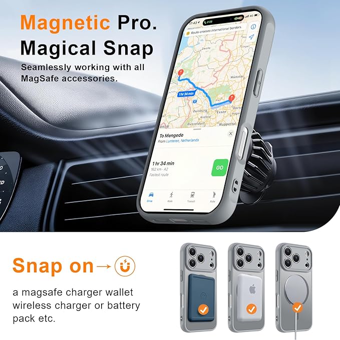 MOCCA Strong Magnetic Compatible with iPhone 17 Pro Case [Compatible with Magsafe] [Full Camera Protection] Slim Translucent Matte Shockproof Phone Case Cover 6.3",Titanium Gray