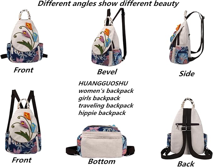 HUANGGUOSHU Bohemian Knit Backpack - Handcrafted, Multi-Pocket, Secure Zipper Pockets Pocket - Ideal Gift for Girls, Moms, and Students - Travel Essential for Fashionable Women-Flower Backpack