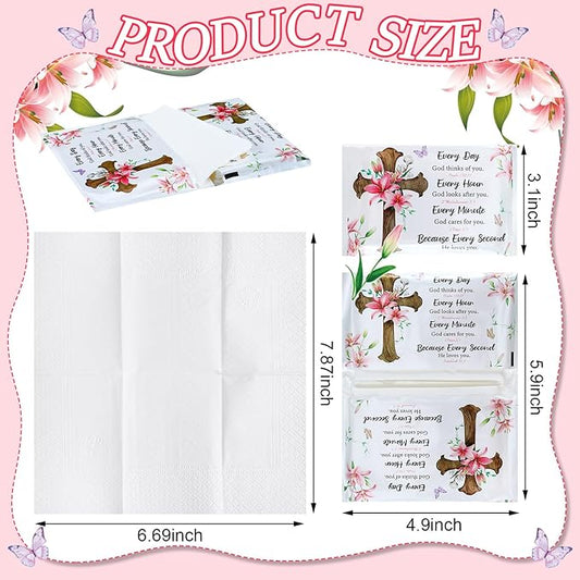 PerKoop 100 Packs Travel Size Tissues Disposable Pocket Facial Tissues Bulk for Travel Wedding Guest School Wallet Purse Home Supplies, 1000 Sheets 3 Ply(White Bible Cross)