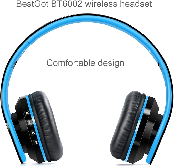 Kids Headphones Bluetooth, BT6002 Wireless Headphones for Kids Child Volume Limited 85/110dB for School Foldable Headset for 60 Hours PC/Phone/Tablets/TV (Black/Blue)