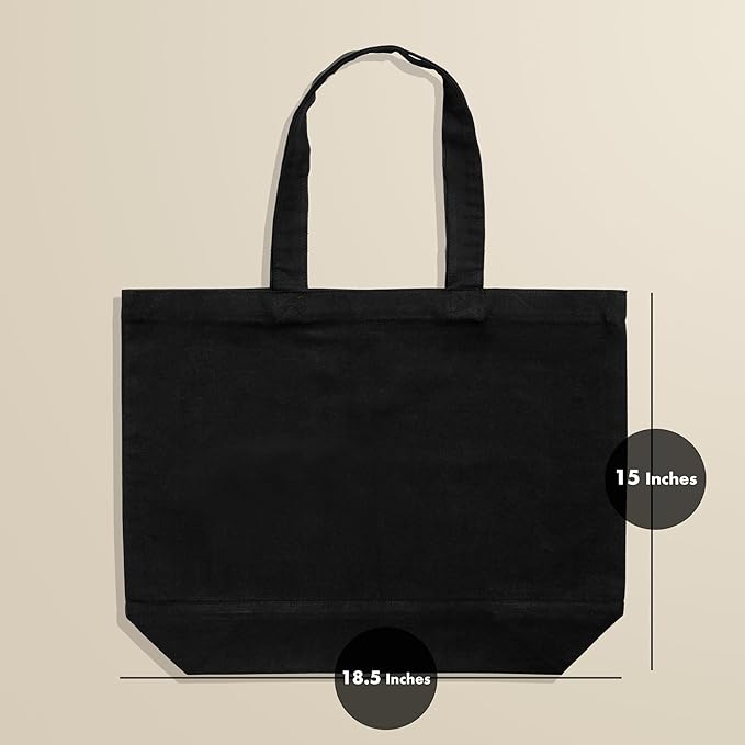 Carrywell |Not Made in China| 3 Pack Cotton Tote Bags, Reusable Grocery Shopping Bag, Durable 13oz Organic Cloth w/Handles