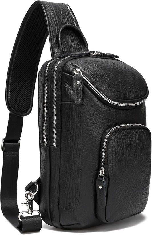 LANNSYNE Vintage Full Grain Leather Sling Bag Crossbody Chest Daypack