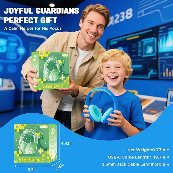 Nova1Lite Kids Wireless Active Noise Cancelling Headphones, Bluetooth 5.3, Safe Volume 74/85/94dB, Real 40H Battery, Type-C Fast Charging, Built-in Mic for School Travel Airplane, Blue