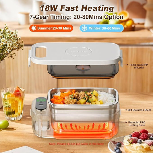 Cordless Electric Lunch Box for Adults, 14000mAh Rechargeable Auto Heated Lunch Box, 1L Protable Self-Heating Food Warmer for Car, Office, Travel, Picnic & outdoor
