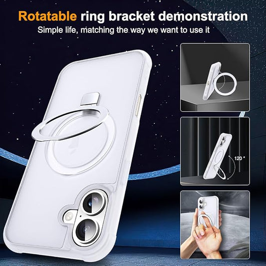 Compatible with iPhone 16 Case with Invisible Magnetic O-Ring Stand Military-Grade Phone Case for iPhone 16 6.1" [Compatible with Mag-Safe][Great Grip Feeling],Translucent