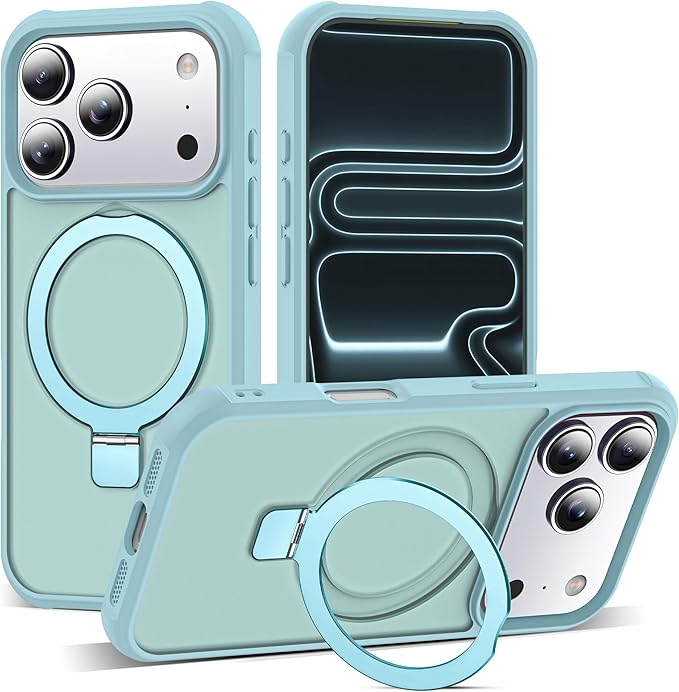 Compatible with iPhone 17 Pro Case with Invisible Magnetic O-Ring Stand Military-Grade Translucent Phone Case for iPhone 17 Pro 6.3" [Compatible with Mag-Safe][Great Grip Feeling], Blue