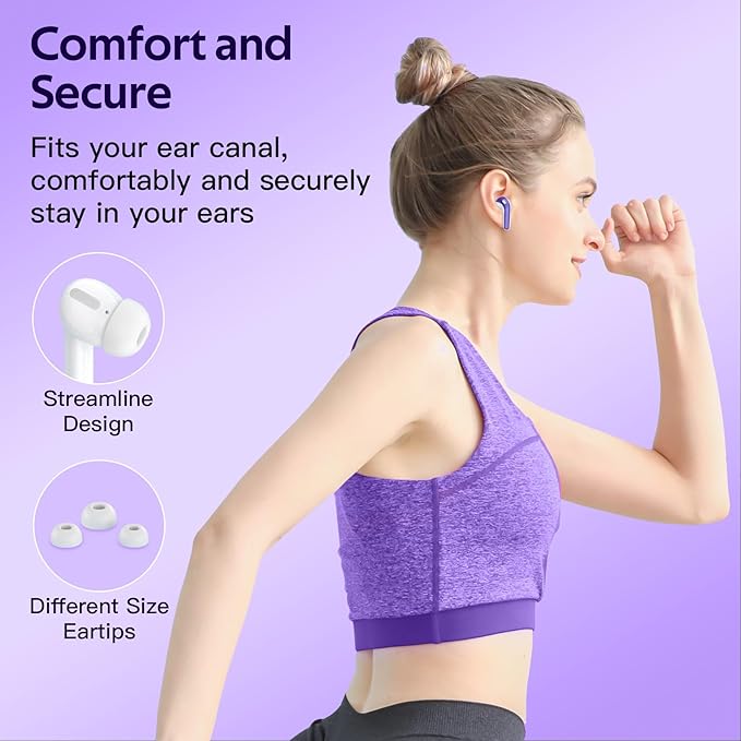 TAGRY 2 Sets X08 Black and Phantom Purple Bluetooth Headphones True Wireless Earbuds 60H Playback Ear Buds with Wireless Charging Case in-Ear Earbuds with Mic