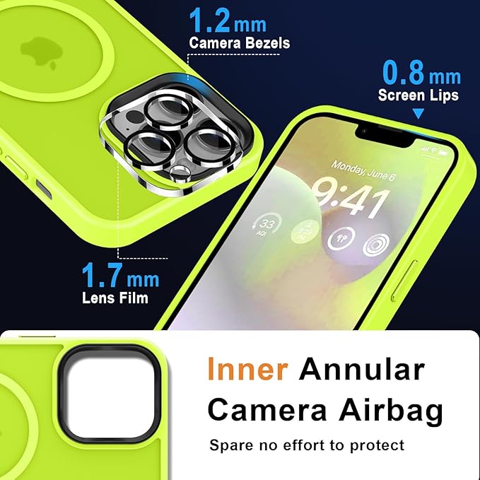 MOCCA Strong Magnetic for iPhone 13 Pro Max Case,[Compatible with Magsafe][Glass Screen Protector+Camera Lens Protector] Slim Shockproof Cover Phone Case for iPhone 13 Pro Max 6.7",Fluorescent Green