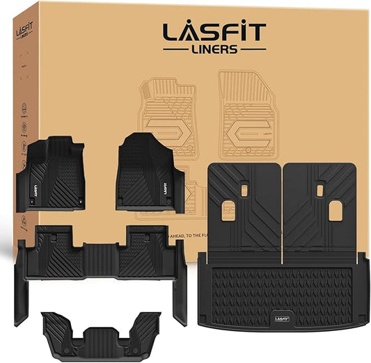 LASFIT Floor Mats & Trunk Mat & Backrest Mats for Acura Mdx 2022-2026 Cargo Mat All Weather TPE Mats Custom Fit Floor Liner for Mdx 1st & 2nd & 3rd Row Car Mats & Cargo Liner, Black, Easy to Clean