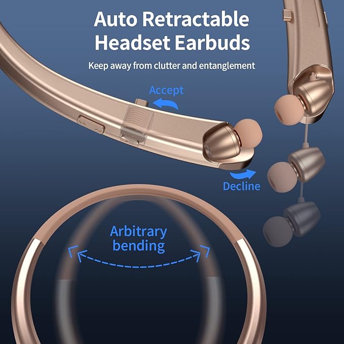 Retractable Neckband Bluetooth Headphones, Wireless Neck Headset with Bluetooth 5.1, 20H Playtime, Dual Device Pairing, Ultra-Light Retractable Earbuds for iPhone/Android with mic (Rose)