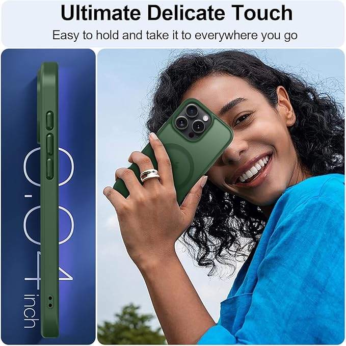 MOCCA Strong Magnetic for iPhone 16 Pro Max Phone Case, [Compatible with Magsafe][16FT Mil-Grade Drop Protection] Slim Translucent Matte Protective Cover Case for iPhone 16 Pro Max Case,Midnight Green