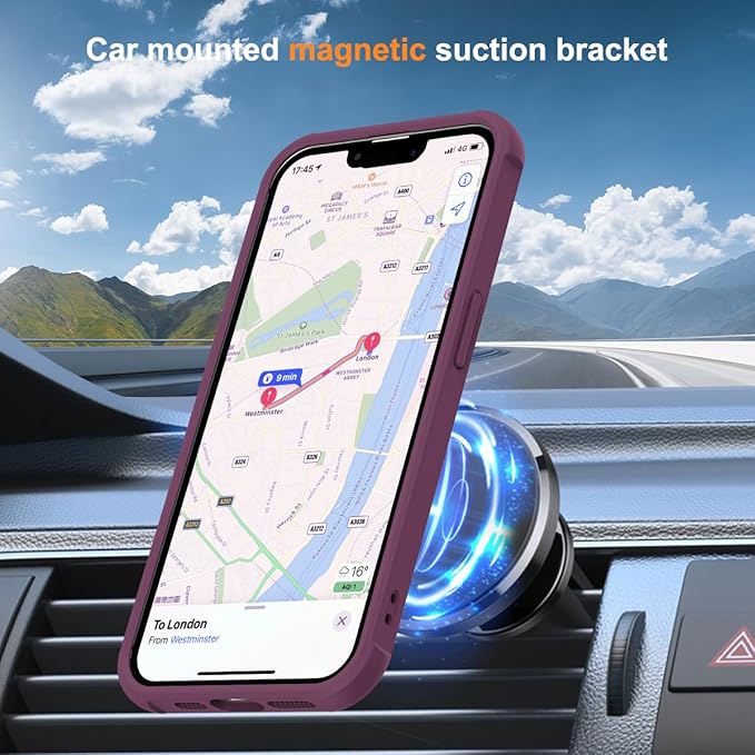 Compatible with iPhone 16E Case with Invisible Magnetic O-Ring Stand Military-Grade Translucent Case for iPhone 16E 6.1" 2025 [Compatible with Mag-Safe][Great Grip Feeling], Wine Red
