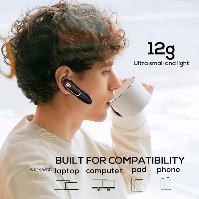 Micool DY20PLUS Bluetooth 5.4 Headset, Single Ear Wireless, Noise Cancelling, 36H Talk Time, Black-Gold Frame