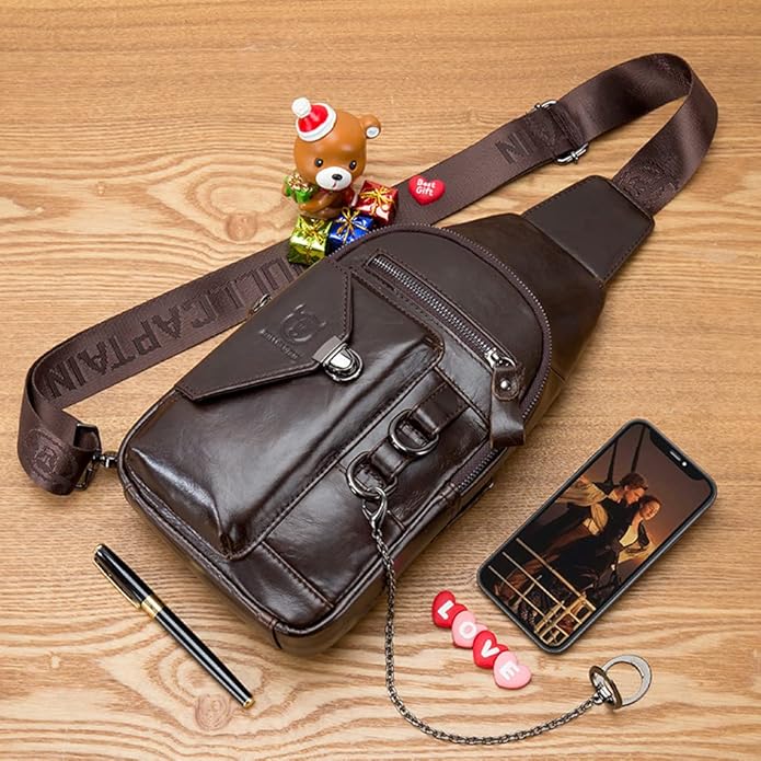 KPYWZER Vintage Leather Sling Bag Backpack for Men Crossbody Shoulder Chest Day Pack Backpacks