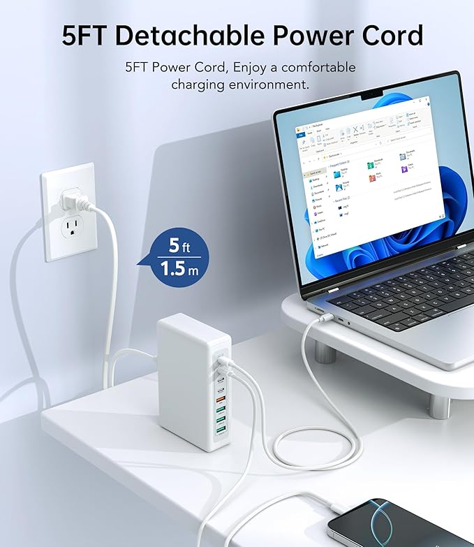 210W USB C Fast Charging Station,8-Port USB C Charger Block Upgraded GaN III PD 45W Laptop Charging Adapter,Multiport Type C Charging Hub Compatible with MacBook Pro/Air,DELL,iPhone 17/16/15,Samsung