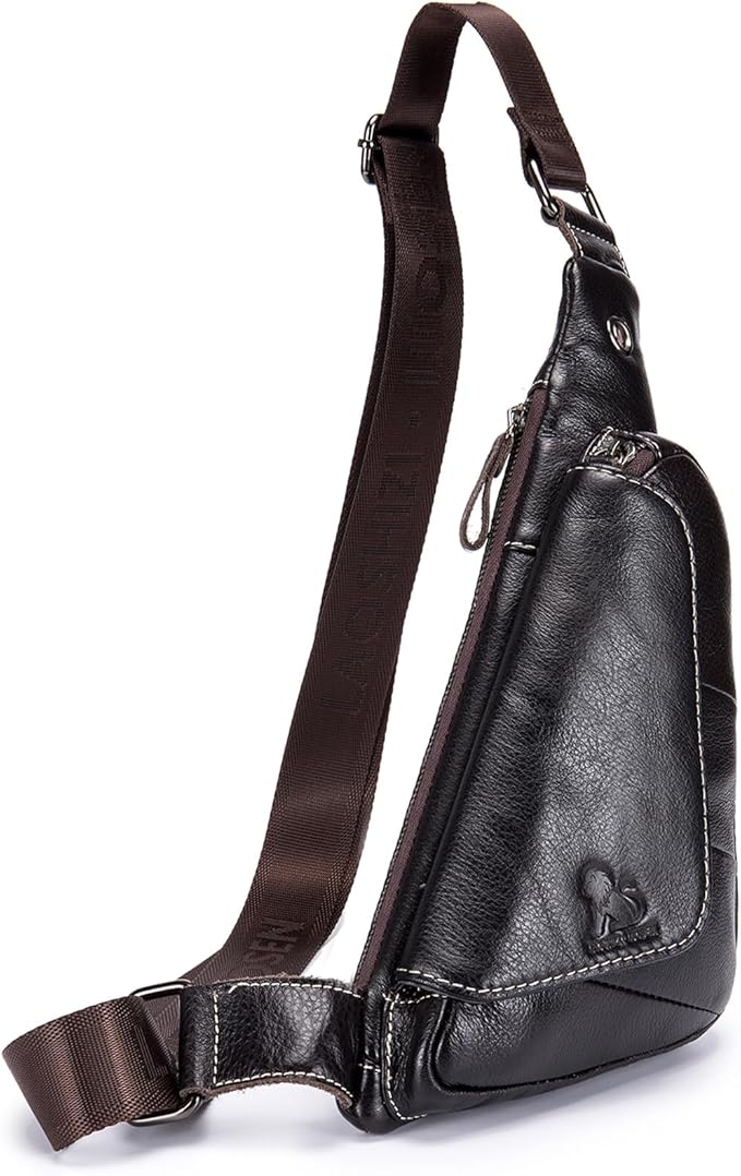 pundarika Genuine Leather sling bag for men women casual crossbody backpack small shoulder bag chest bag