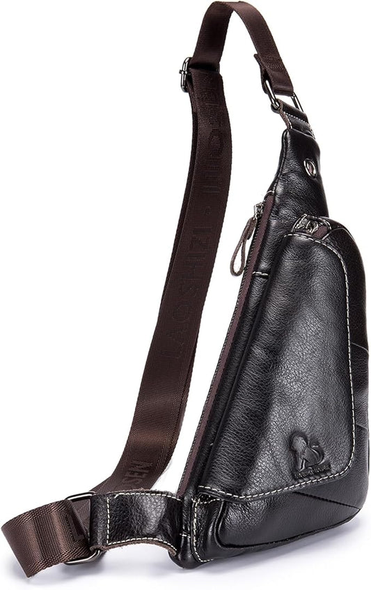 pundarika Genuine Leather sling bag for men women casual crossbody backpack small shoulder bag chest bag