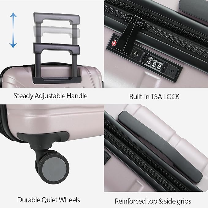 VANKEAN Carry On Luggage with Spinner Wheels & TSA Lock, Expandable Fashionable Hard Shell Suitcase airline approved，20 Inch Carry-On，Light Purple