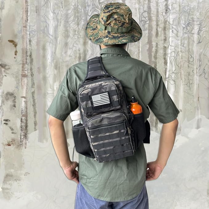 Tactical Shoulder Sling Bag, Small Chest Pack, 13L Backpack for Men Outdoor Sports, Black Camo