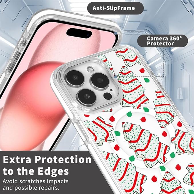 DAIZAG Case for iPhone 16 Pro, [Compatible with MagSafe],Phone Case for Women Girls Magnetic Clear Cover,Christmas Tree Polka Dots