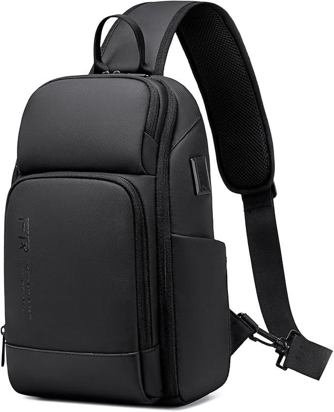 FENRUIEN Crossbody Sling Bag for Men, Water Resistant One Shoulder Backpack, Black Side Bag for Travel