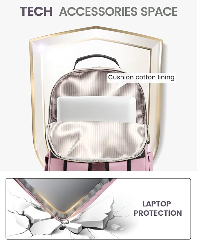 LOVEVOOK Laptop Backpack Purse for Women, Work Travel Computer Bags, College School Backpack for Student Girl, Quilted Casual Daypack with USB Port, Fit 15.6 Inch Laptop, Light Pink