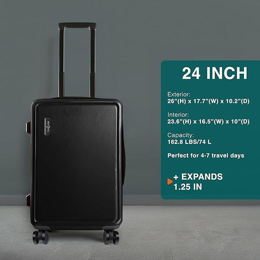 Luggage Sets 2 Piece, 24 Inch Suitcase and 28 Inch Luggage with Spinner Wheels, Durable Hard Shell Suitcase Set, Expandable Travel Suitcases with Wheels, Black