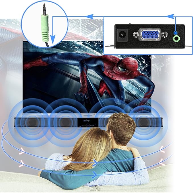 JideTech 1080P VGA to HDMI Converter with 3.5mm Audio Port for PC Laptop Display Computer Mac Projector