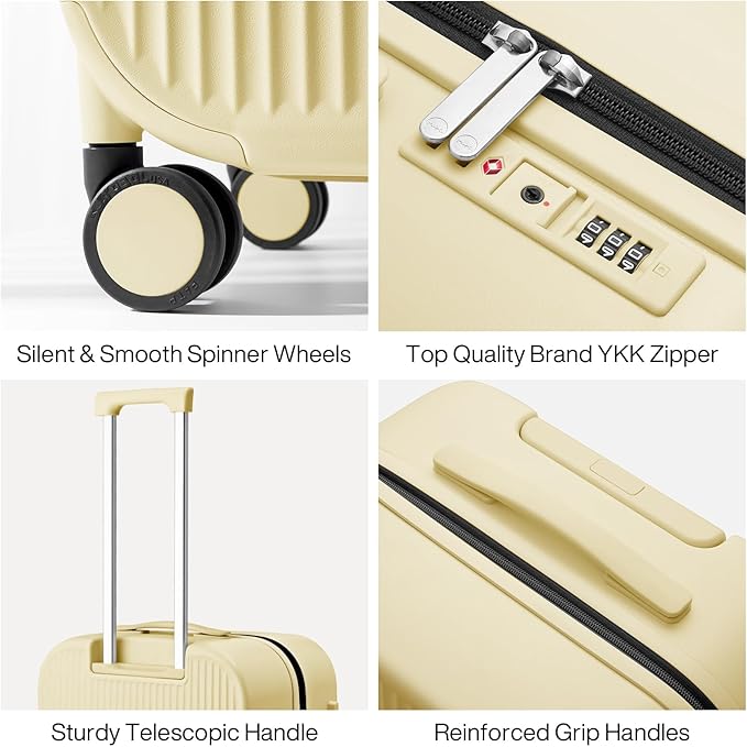 mixi 20 Inch Carry On Luggage PC Hardside Suitcases with Wheels & TSA for Travel Woman Men, Lark Yellow