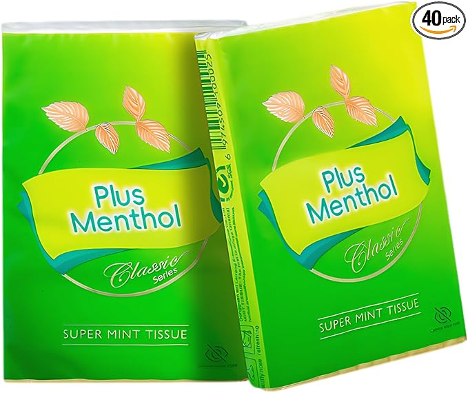 Menthol Lotion Pocket Tissues, Travel Size 4-Ply Thick & Soft, 40 Pack (400 Tissues Total)