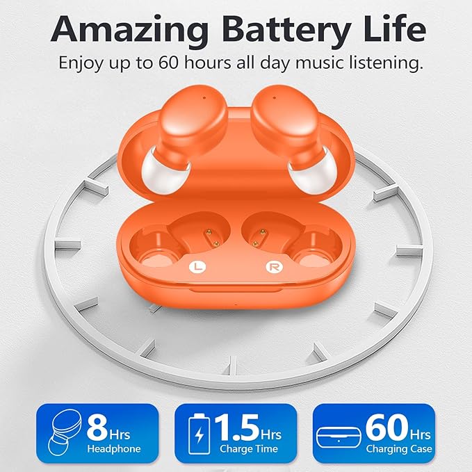MOZOTER S8 Mini Wireless Earbuds Bluetooth 5.3 in Ear Light-Weight Headphones,60Hrs Playtime Ear Buds with Charging Case,Bluetooth Headsets,Premium Sound with Deep Bass for Sport-Orange