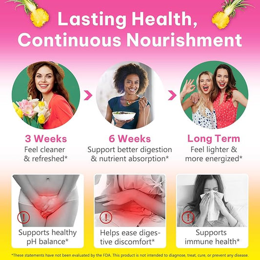Vaginal Probiotics for Women Gummies,Digestive Health Support,PH Balance,Immune Support,Yeast Control,Odor Relief,Promotion of Womens Health,Natural Pineapple Flavor,Vegan,Gluten-Free,60 Count (1)