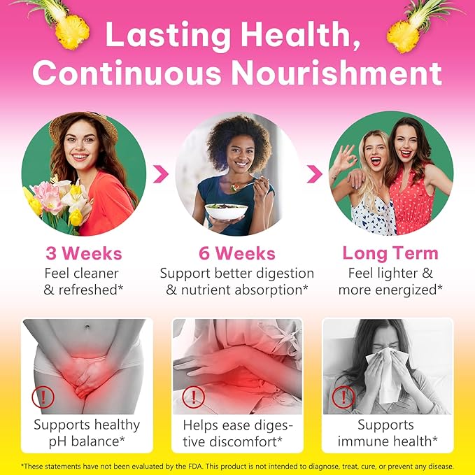 Vaginal Probiotics for Women Gummies,Digestive Health Support,PH Balance,Immune Support,Yeast Control,Odor Relief,Promotion of Womens Health,Natural Pineapple Flavor,Vegan,Gluten-Free,120 Count (2)