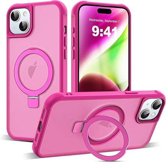 Compatible with iPhone 14 Plus Case with Invisible Magnetic O-Ring Stand Military-Grade Translucent Case for iPhone 14 Plus 6.7" [Compatible with Mag-Safe][Great Grip Feeling], Rose