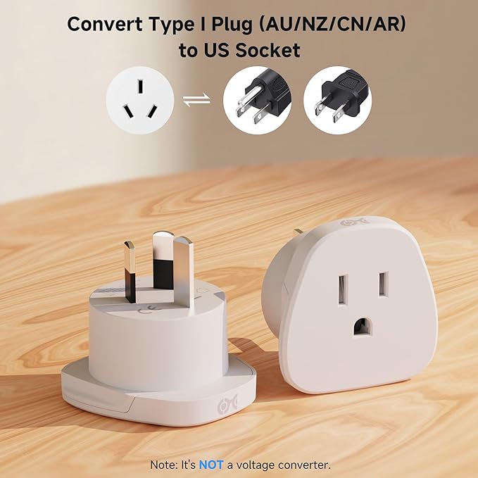 Cable Matters Type I Plug Adapter for Travel, US to Australia Plug Adapter, Works in New Zealand, China, Argentina, and More, CE & RoHS Certified