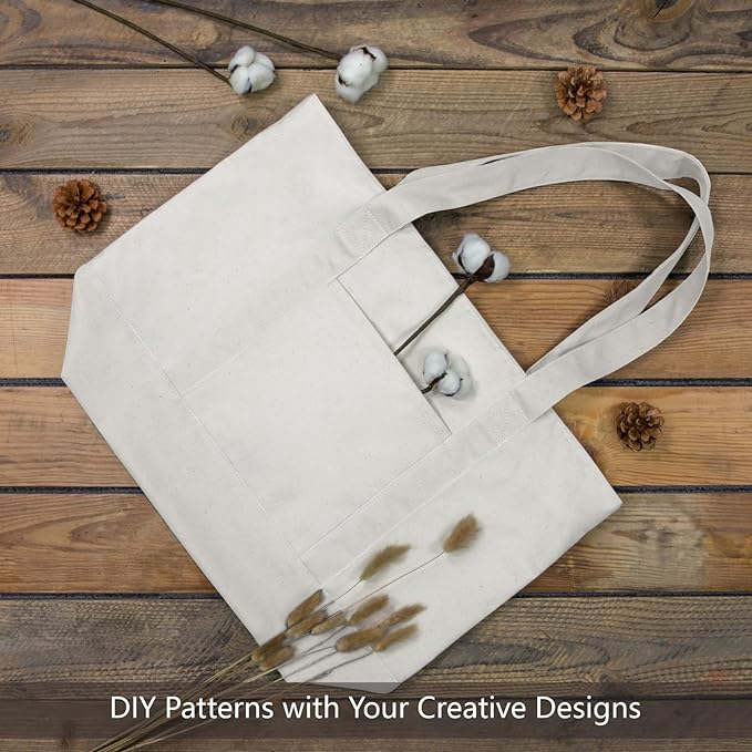 TOPDesign 1-Pack Canvas Tote Bag with an External Pocket, Reusable Grocery Shopping Bag, Top Zipper Closure, Daily Essentials (Natural)