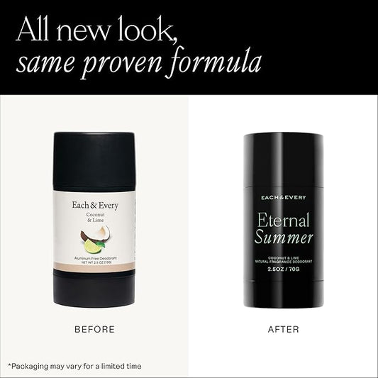 Each & Every Aluminum Free Deodorant for Men & Women - All Natural Deodorant for Sensitive Skin, EWG Verified - Clean, Baking Soda-Free, Plant-Based Fragrance, Coconut & Lime, 2.5oz