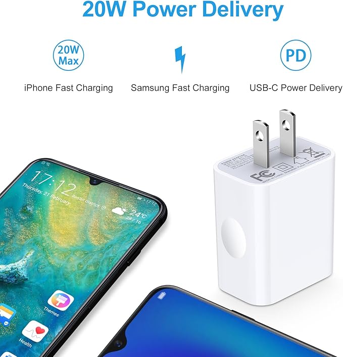 [2-Pack]Pixel 9 Fast Charging Block Type C Android Wall Plug for Google Pixel 10 10 Pro XL 9a 9 Pro XL 8A 8 Pro 7 6 Watch 3/2,20W USB C Wall Charger 2-Port PD Power Adapter+ QC Wall Cube for iPhone 16