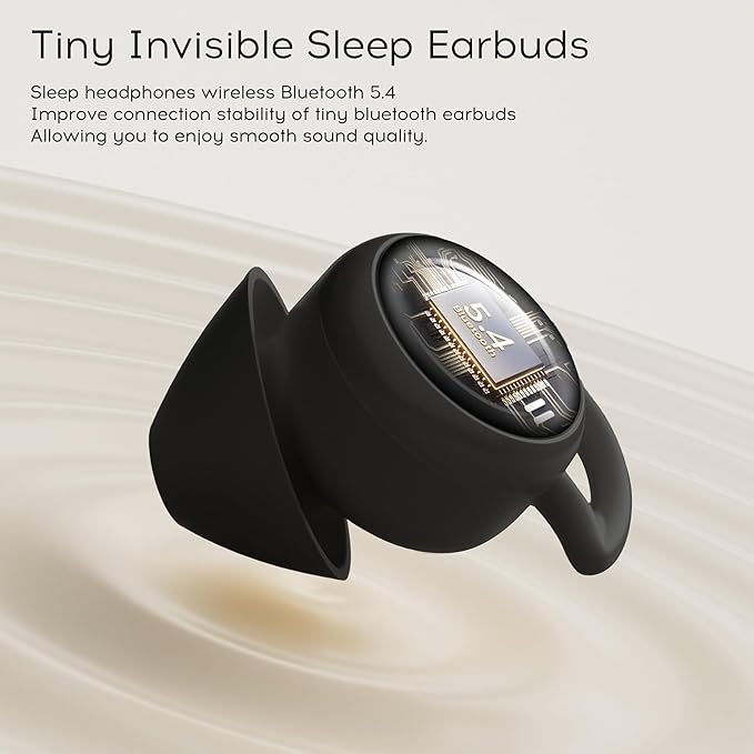 sunvito Sleep Earbuds for Side Sleepers, Mini Invisible Wireless Bluetooth 5.4 Micro Sleep Headphones, Hidden Earbuds with LED Screen for Small Ears Sleeping, Exercise, Working, Hiking (Black)