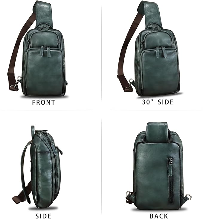 Genuine Leather Sling Bag for Men and Women Vintage Leather Sling Backpack Crossbody Bag Chest purse for 11 Inch Ipad Pro