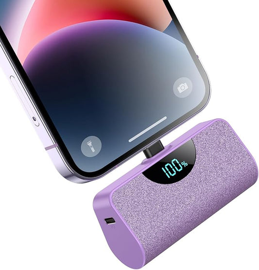 Mini Portable Charger Power Bank for iPhone, 5200mAh External Battery Charging Bank, 20W PD Fast Charging Battery Pack Portable Phone Charger for iPhone 14 Pro Max/14/13/12/11/XR/X/8/7/6/SE (Purple)