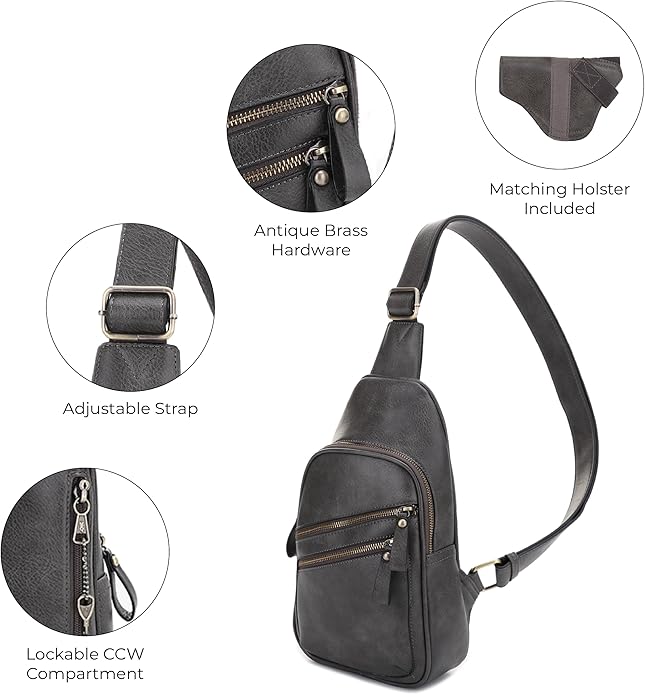 JESSIE & JAMES Jeannie Unisex Multi-Pocket Concealed Carry Sling Bag Crossbody Backpack Purse