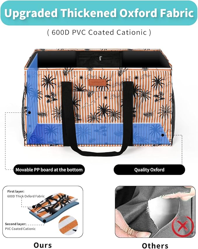 MHOMER Reusable Grocery Bags Extra Waterproof Large Utility Tote Bag with Carrying Handles Foldable Shopping Bags for Storage Space Saving Reinforced Bottom Durable Oxford Fabric Coconut Pattern