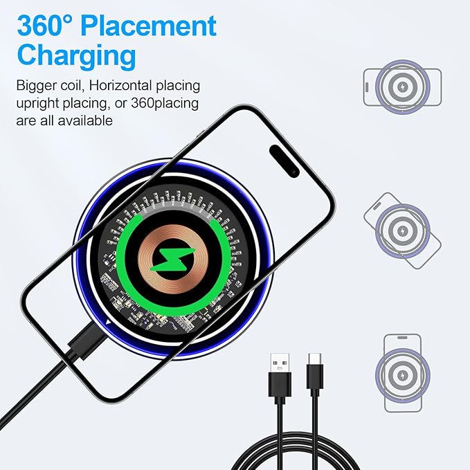 Wireless Charger Samsung Fast Charging Pad 15W Wireless Phone Charger Android Charging Station Mat for Samsung Galaxy S25 Ultra/S25 Plus/S25/S24/S23/S22/S21,iPhone 16 Pro Max 16e 16Plus 15 14 13 12