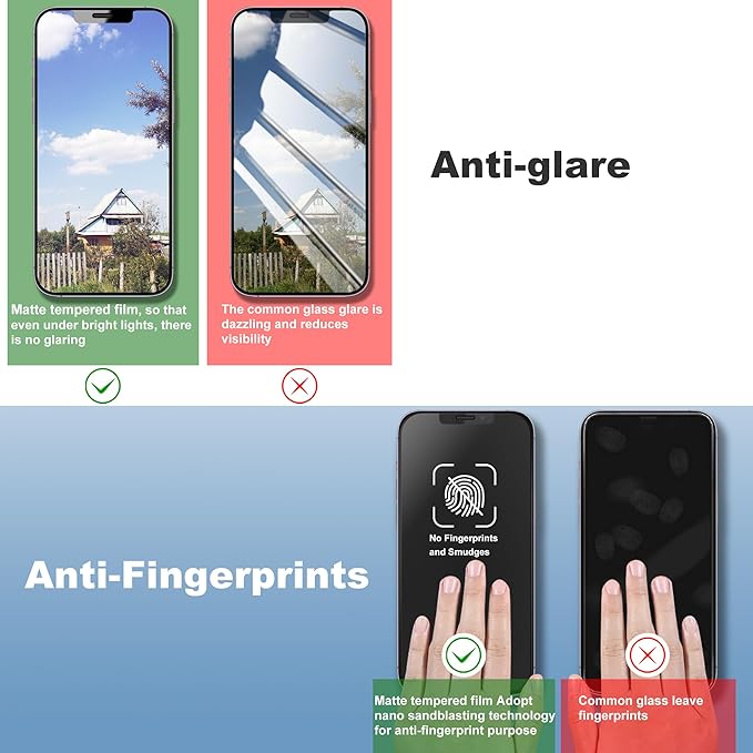 2 Pack Matte Screen Protector for iPhone 12 and iPhone 12 Pro 6.1-Inch Auto Dust Removal, No Bubbles, Tempered Glass Film, Easy Installation