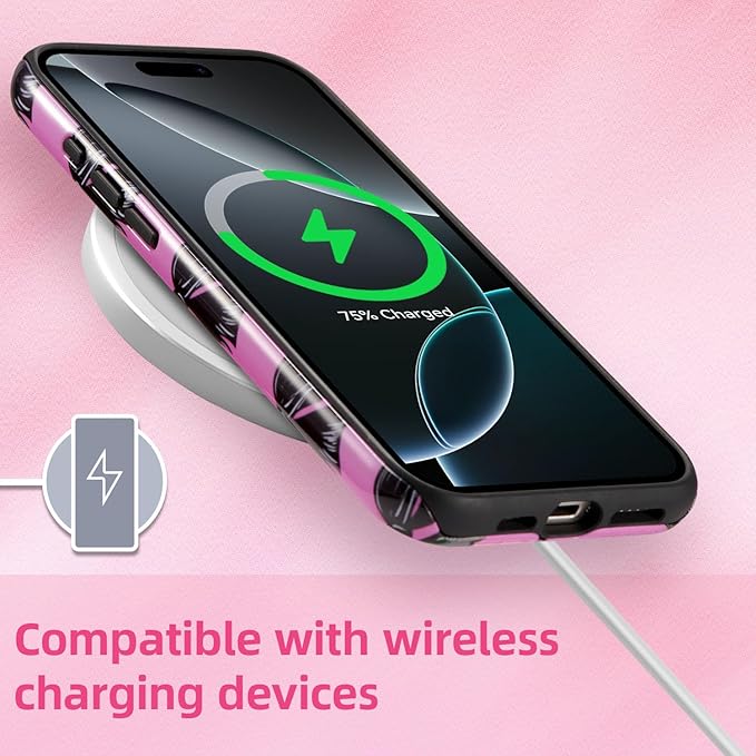 QLTYPRI Case for iPhone 16 Pro Max, Aesthetic Black Ribbon Bow Phone Case for Girls Women, Protective Hybrid 2-Layer Hard Shell Silicone Cover Durable Shockproof Phone Cover - Rose Red