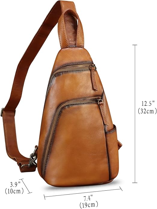Genuine Leather Silng Bag for Men and Women Vintage Leather Sling Backpack Purse Shoulder Crossbody Bag Chest Bag
