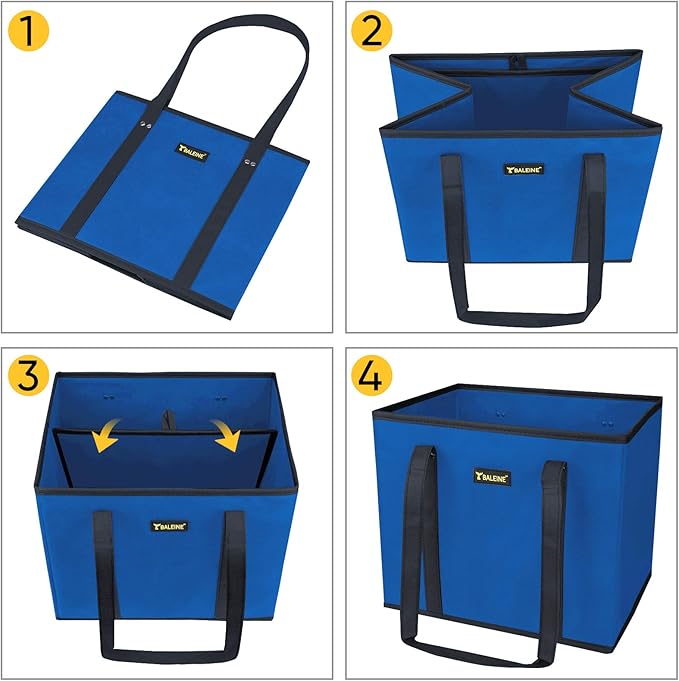 BALEINE 3Pk Reusable Grocery Bags, Foldable Shopping Bags for Groceries with Reinforced Bottom & Handles (Blue)