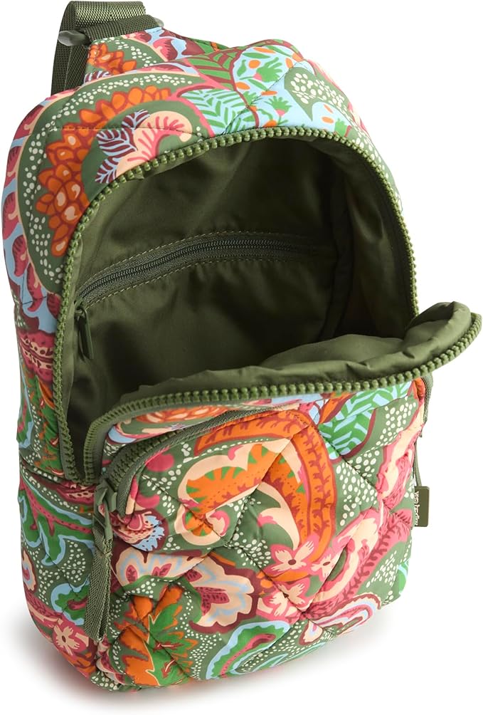 Vera Bradley Women's Featherweight Lorman Sling Backpack, Leaf Me Not Paisley, One Size